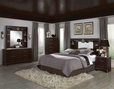 Grey Bedroom With Dark Wood Furniture